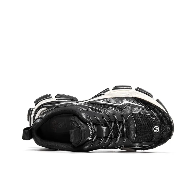 Acupuncture Cushioned Slip Resistant Abrasion Resistant Low Top Chunky Sneakers Unisex Black-2