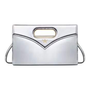 MCM Calfskin Shoulder Bag Crossbody Bag Handbag Small Size Women's Silver