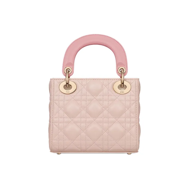 DIOR Lady Dior Sheepskin Shoulder Bag Crossbody Bag Handbag Mini Women's Milk White With Blush Pink And Peach Pink-2