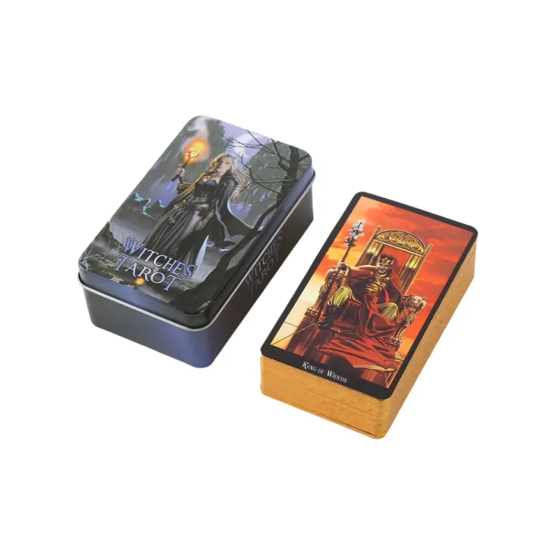 JIUFEN Wite Iron Box Tarot Set Full English Foil Gilded Oracle Cardstock With User Manual Board Games-3