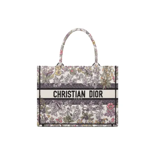 DIOR BookTote Fabric Tote Bag Shopping Bag Handbag Medium Size Women's Milk White & Multicolor