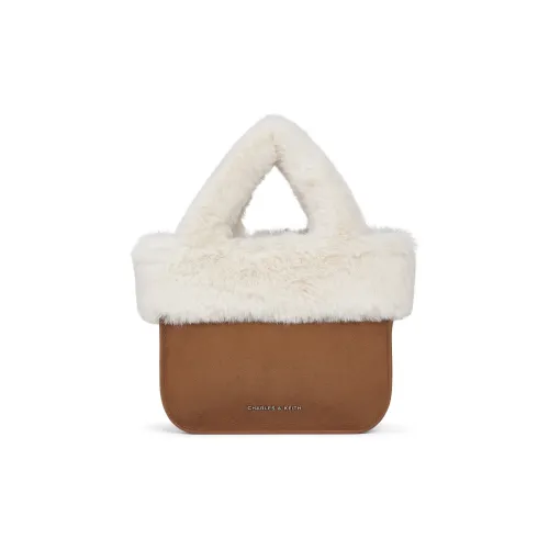 CHARLES&KEITH PU, Textile Mixture Hazelnut Bag Tote One Shoulder Handbag Regular Women's Brown/Beige/Pink