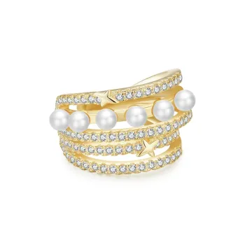 NATURALLYJOJO Faux Pearl Zircon Clip On Earrings Women's Gold