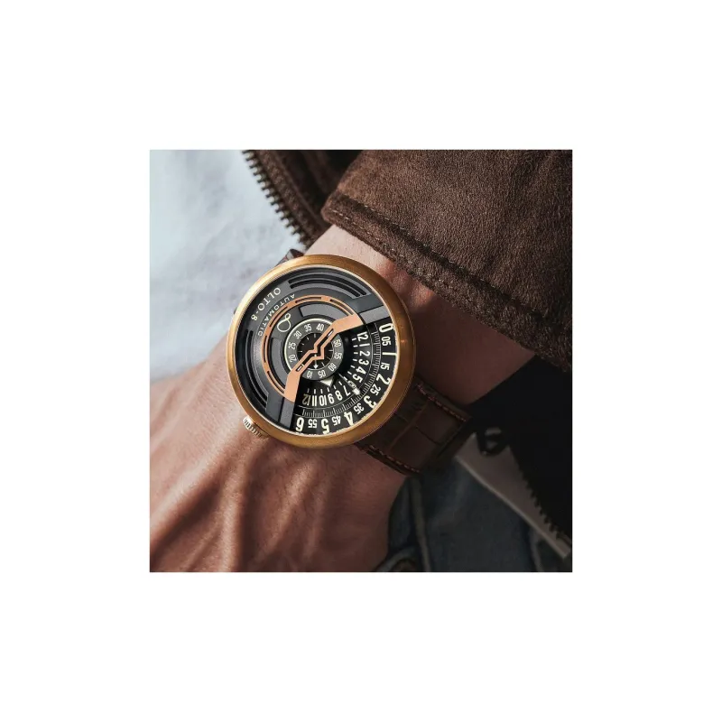OLTO 8 UFO Series Wrist Watch Automatic Mechanical Movement Genuine Leather Strap Black Dial Men's Watches-2