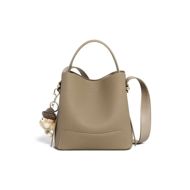 VINEY Cow Leather Shoulder Bag Crossbody Bag Bucket Bag Regular Women's Elephant Gray-4