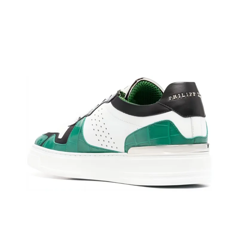 PHILIPP PLEIN Low Top Skateboard Shoes Unisex White Green-3