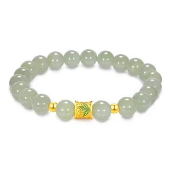 LUKFOOK JEWELLERY Rising Bamboo Fortune Bead Solid Gold Fixed Price Gold Bracelet Women's