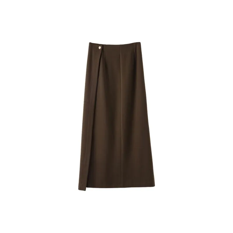 Late White Casual Long Skirts Women's Dark Brown-2