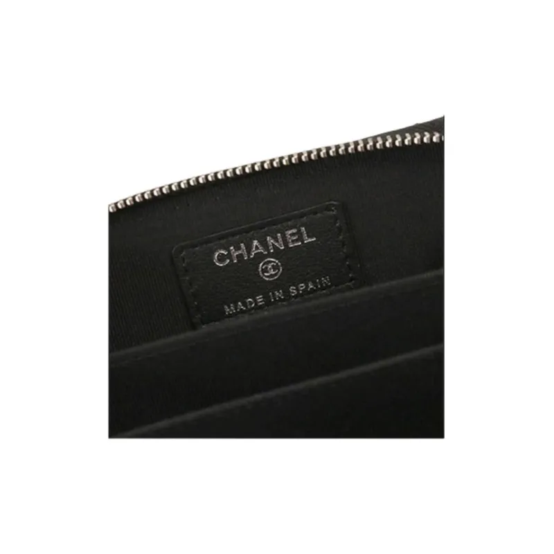 CHANEL Leather Coin Purse Women's Black-6