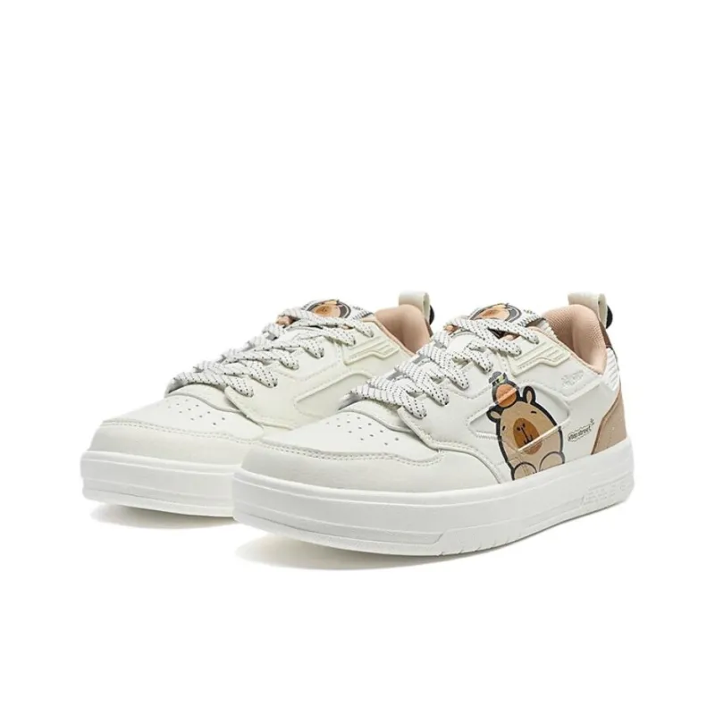 XTEP Innovation Anti Slip Wear Resistant Low Top Skateboard Shoes Women's White Beige-2