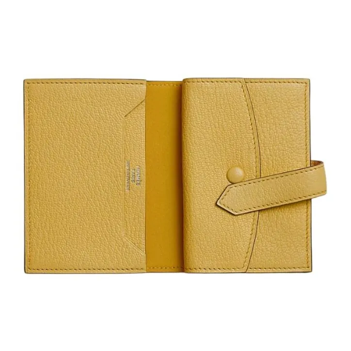 HERMES Bearn Goatskin Wallet Mini Women's Sun Yellow-1