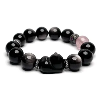MOUNTAINS AND MANS Obsidian New Chinese Style Good Luck Beaded Bracelet Women's