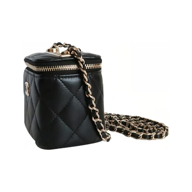 CHANEL Sheepskin Makeup Bag Shoulder Bag Mini Women's Black-1