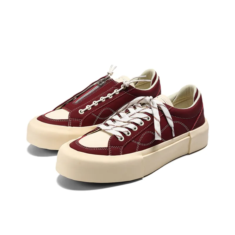 Fang Sanhuo Anti Slip Wear Resistant Low Top Skateboard Shoes Unisex Burgundy-1