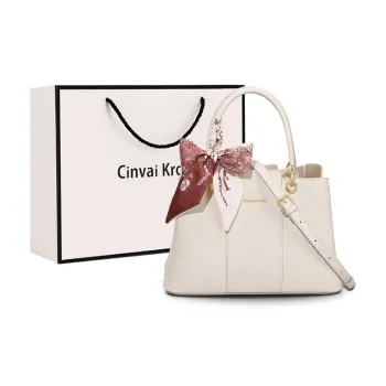 CinvaiKrose Cow Leather With Synthetic Leather Mom One Shoulder Handbag Medium Size Women's Ecru/Blue