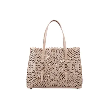 Alaia Calfskin Tote Bag Shopping Bag Shoulder Bag Handbag Medium Size Women's Beige