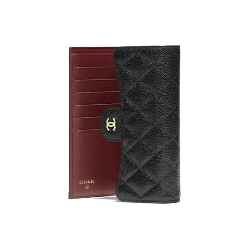 CHANEL Litchi Grain Cow Leather Wallet Women's Black-2