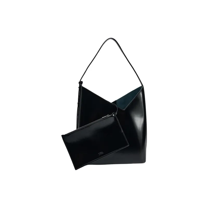 ZARA Polyurethane Bucket Bag, Handbag, Shoulder Bag Large Size Women's Black-1