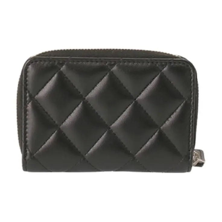 CHANEL Leather Coin Purse Women's Black-2