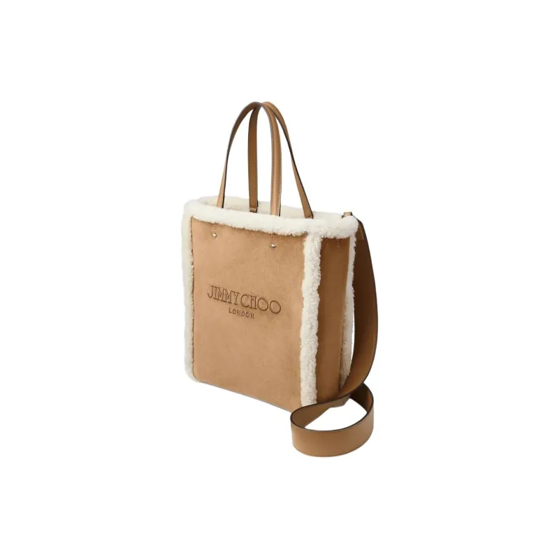 Jimmy Choo Suede Tote Bag Shopping Bag Shoulder Bag Crossbody Bag Handbag Medium Size Women's Natural-1