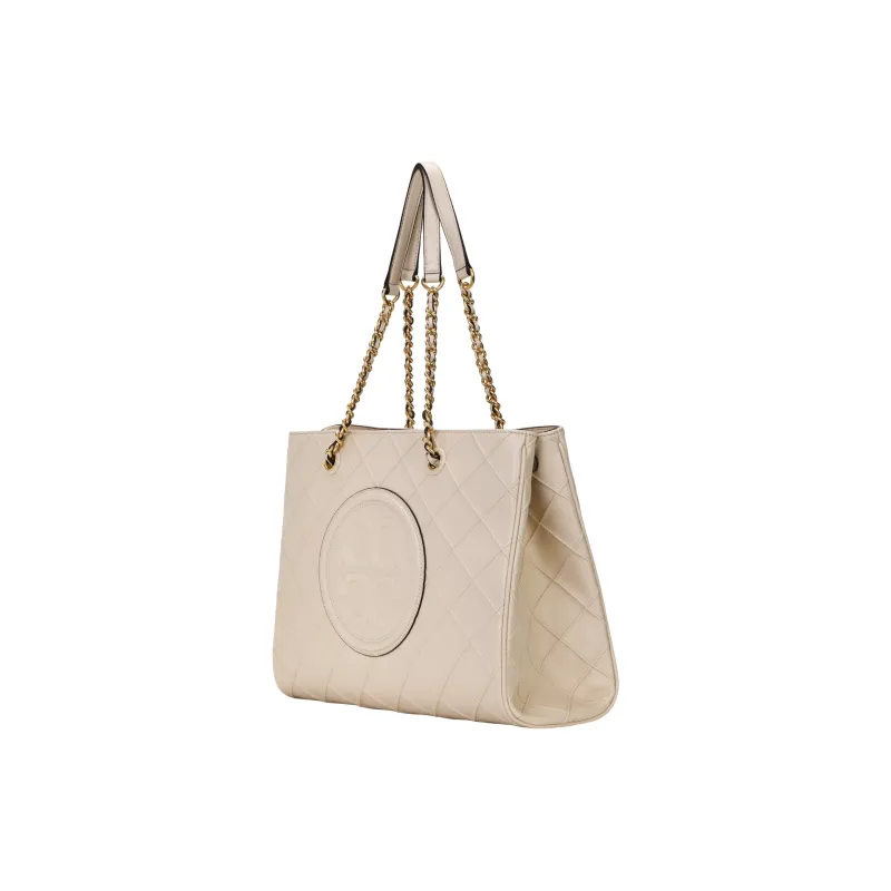 TORY BURCH Fleming Nappa Leather Tote Bag, Shopping Bag, Shoulder Bag, Handbag Women's Cream-3