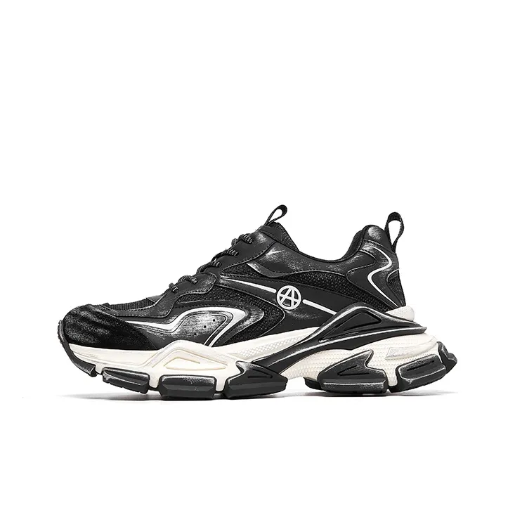 Acupuncture Cushioned Slip Resistant Abrasion Resistant Low Top Chunky Sneakers Unisex Black-0