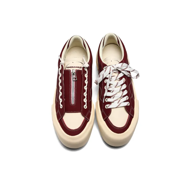 Fang Sanhuo Anti Slip Wear Resistant Low Top Skateboard Shoes Unisex Burgundy-3