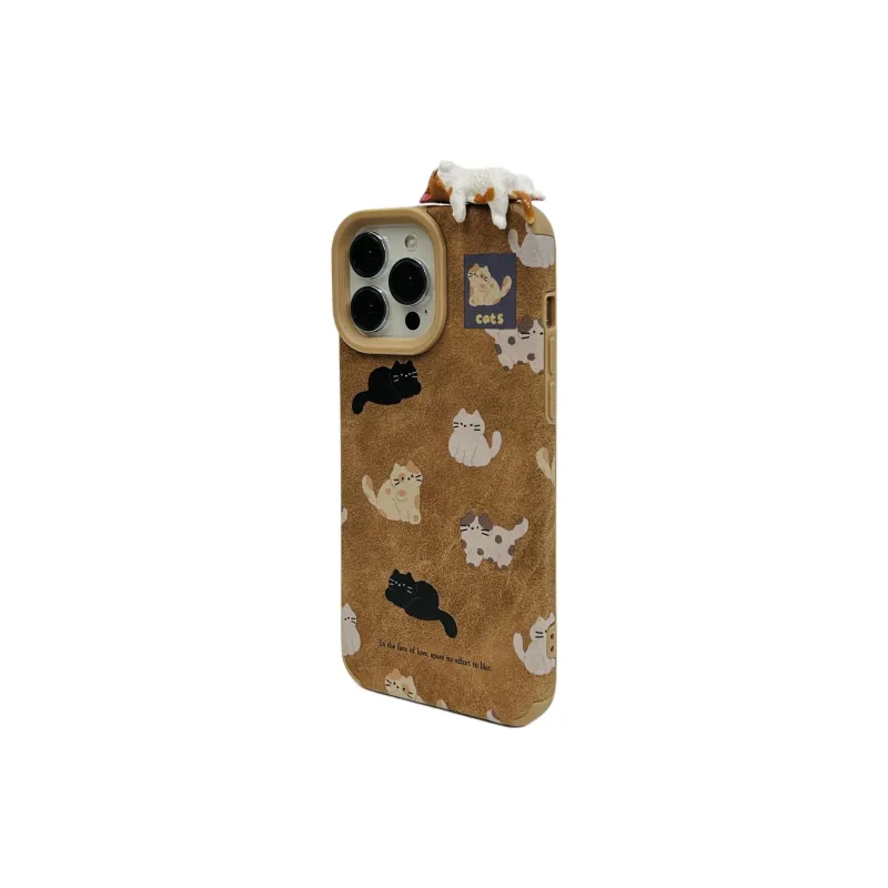 Wei Xin TPU Material Brown Bottom Lying Cat Phone Cases Compatible With IPhone 16/15 Pro Max/Apple 13/14 Pro Max/12-2