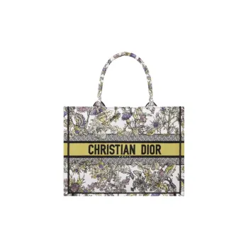 DIOR BookTote Cotton Tote Bag Shopping Bag Handbag Medium Size Women's Milk White