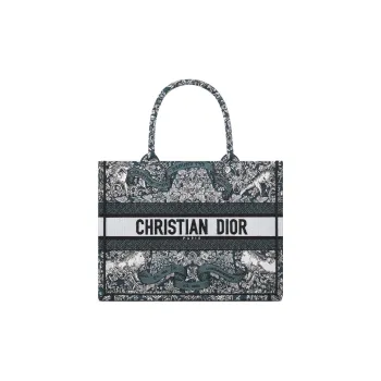 DIOR BookTote Fabric Tote Bag Shopping Bag Handbag Medium Size Women's Blue & White