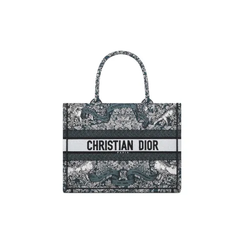 DIOR BookTote Fabric Tote Bag Shopping Bag Handbag Medium Size Women's Blue & White