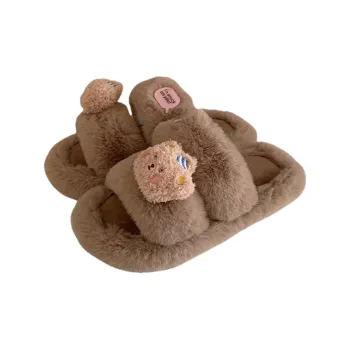Thin Strips Cotton Slippers Women's, Brown, Home Slippers