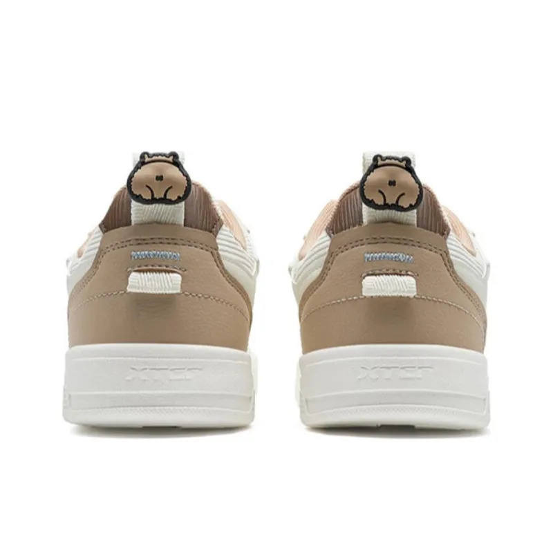 XTEP Innovation Anti Slip Wear Resistant Low Top Skateboard Shoes Women's White Beige-4