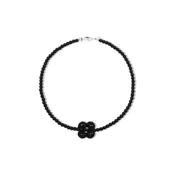AWE Colored Glaze Floral Black Round Bead Advanced Luxurious And Exclusive Collarbone Chain Women's