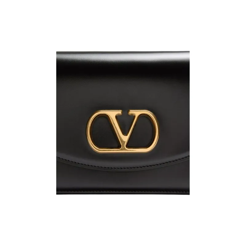 Valentino GARAVANI Shiny Calfskin Crossbody Bag Shoulder Bag Small Size Women's Black-5