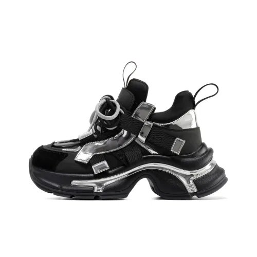 C°BANNER Plain-toe Low Top Chunky Sneakers Black Silver