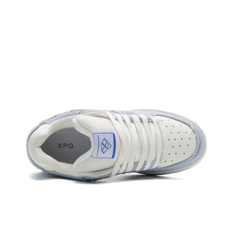 XPQ Anti Slip And Wear Resistant Breathable Low Top Skateboard Shoes Unisex White Blue-3