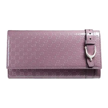 GUCCI Patent Leather Wallet Women's Light Purple