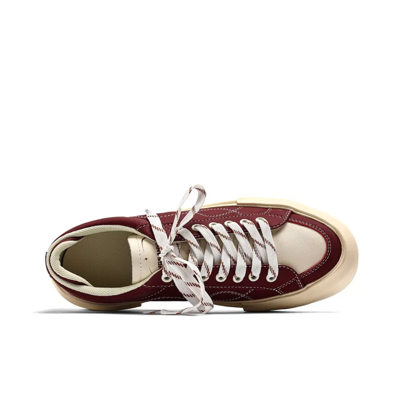 Fang Sanhuo Anti Slip Wear Resistant Low Top Skateboard Shoes Unisex Burgundy-4