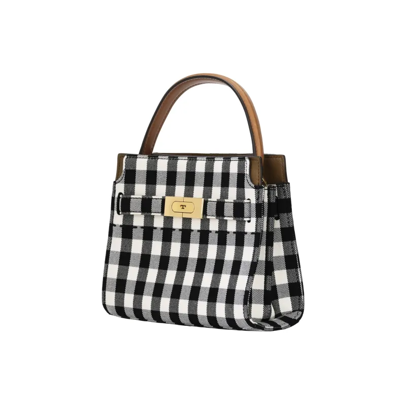 TORY BURCH Lee Radziwill Leather Shoulder Bag, Crossbody Bag, Handbag Mini Women's Black & White-1