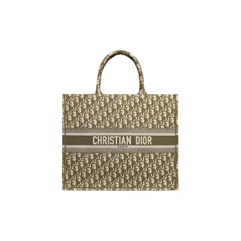 DIOR BookTote Canvas Canvas Bag Tote Bag Shopping Bag Handbag Large Size Women's Green