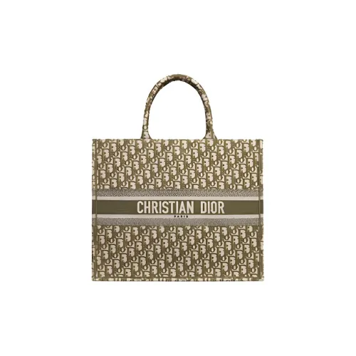 DIOR BookTote Canvas Canvas Bag Tote Bag Shopping Bag Handbag Large Size Women's Green