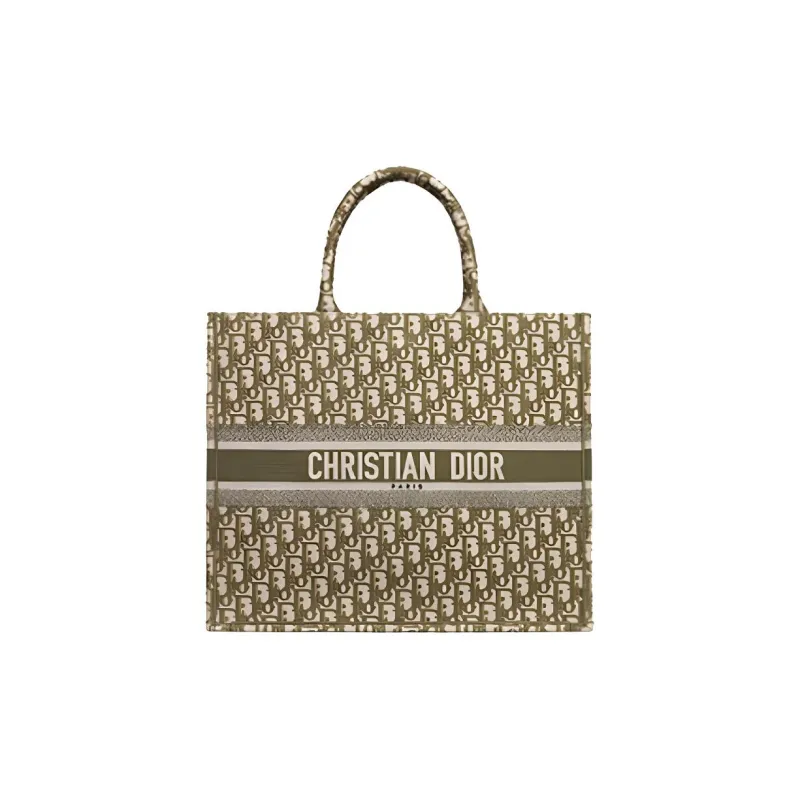 DIOR BookTote Canvas Canvas Bag Tote Bag Shopping Bag Handbag Large Size Women's Green-0