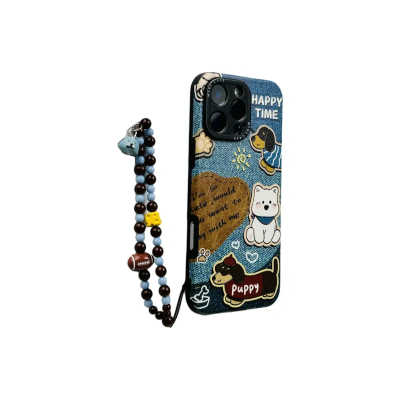 Wei Xin TPU Material Denim Blue Graffiti Puppy Phone Cases Compatible With IPhone 16/15 Pro Max/Apple 13/14 Pro Max/12-1