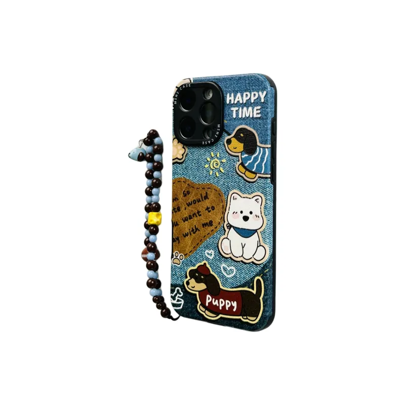 Wei Xin TPU Material Denim Blue Graffiti Puppy Phone Cases Compatible With IPhone 16/15 Pro Max/Apple 13/14 Pro Max/12-2
