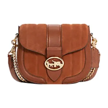 COACH Georgie Suede Leather Dionysus Underarm Saddle Bag Crossbody Bag Small Size Women's Caramel Brown