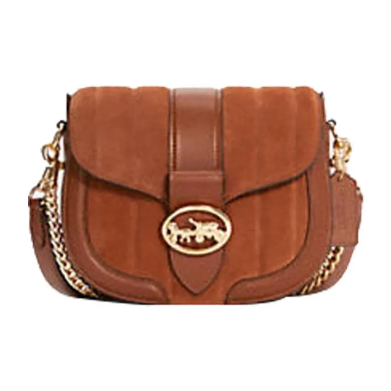 COACH Georgie Suede Leather Dionysus Underarm Saddle Bag Crossbody Bag Small Size Women's Caramel Brown-0