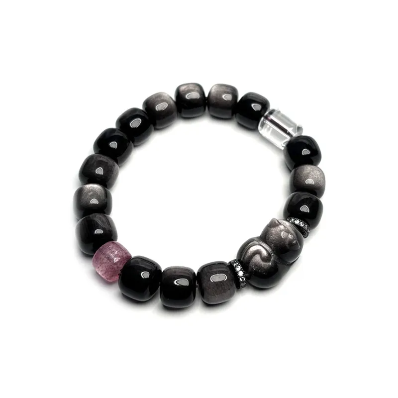 MOUNTAINS AND MANS Obsidian New Chinese Style Good Luck Beaded Bracelet Women's-4