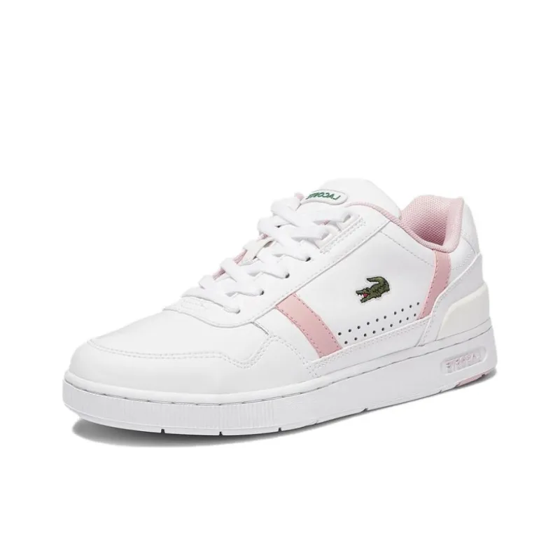 LACOSTE T-clip Wear-Resistant Low-Top Skateboard Shoes Women's White Pink-0