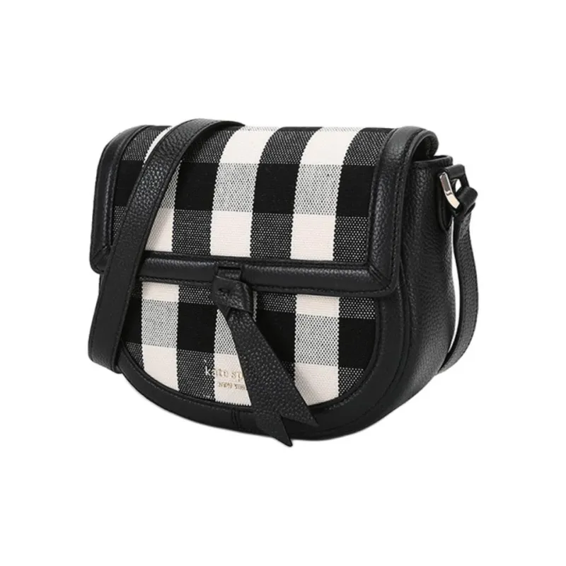 Kate Spade Fabric, Cow Leather Saddle Bag, Crossbody Bag, Shoulder Bag Medium Size Women's Black Ecru-1